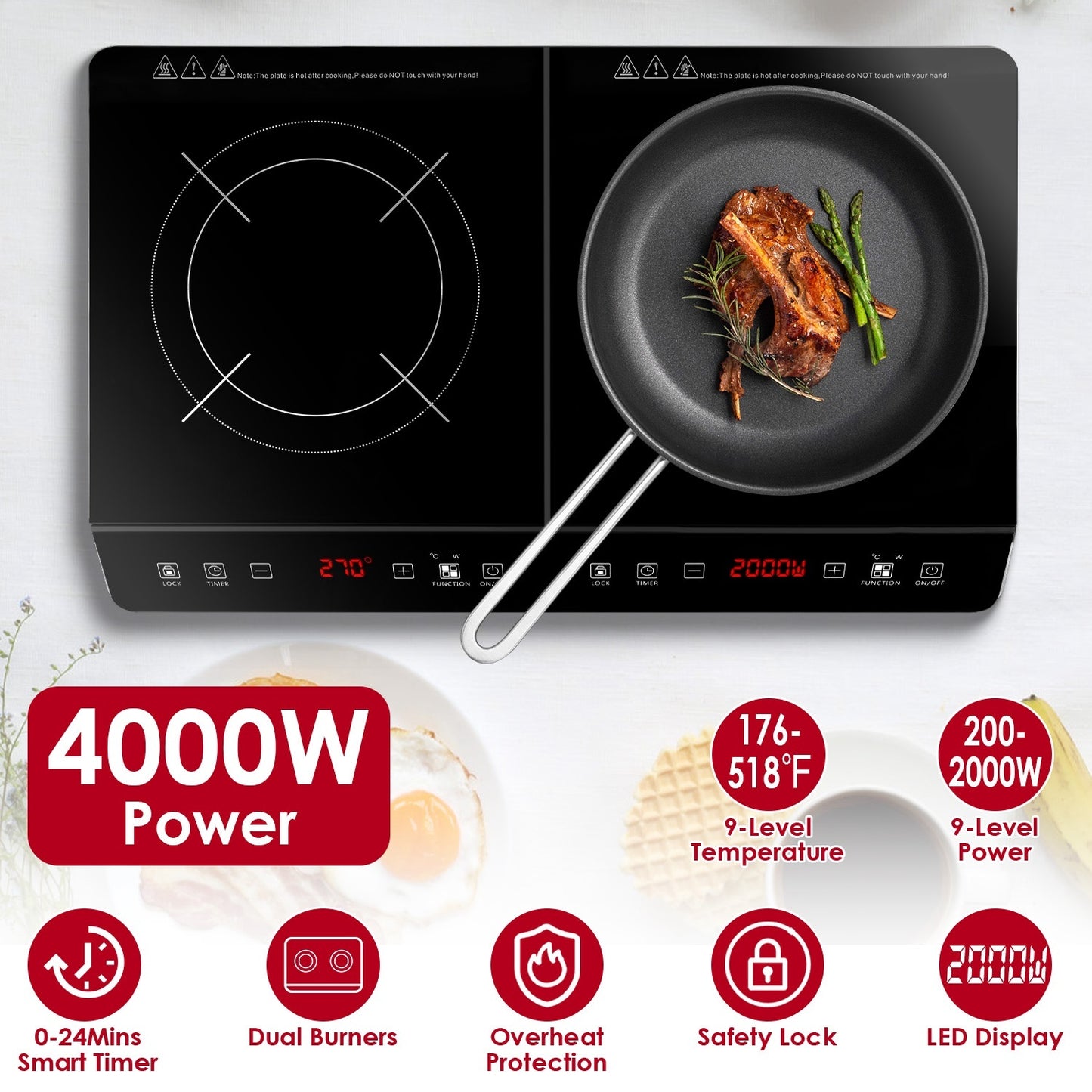 Easix+ DuoHeat - 4000W Double Induction Cooktop